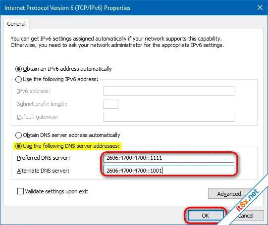 Thay đổi DNS mặc định sang DNS 1.1.1.1