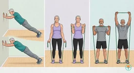 6 Bài tập thân trên an toàn, siêu hiệu quả cho tuổi 55+ với tường và dây kháng lực